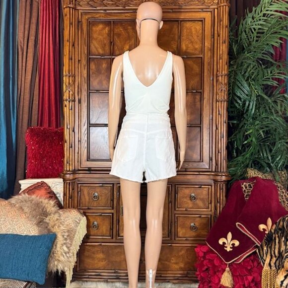 Copper Key White Denim Stretch Cotton Shorts Fringe Fray Hem - Picture 5 of 12